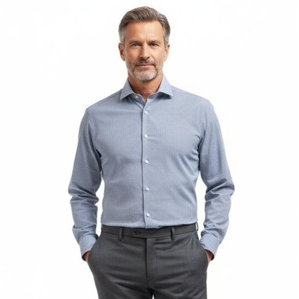 Calvin Klein Mens Dress Shirt Blue Gingham Slim Fit Non Iron Stretch